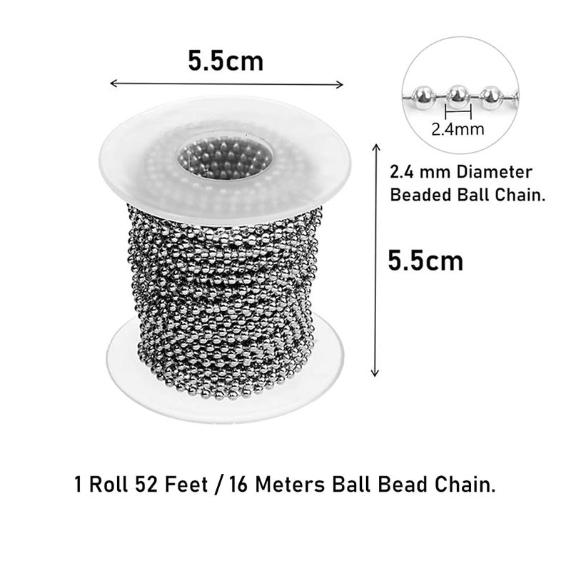 Wayilea Ball Bead Chain 52 Feet  Stainless Steel Ball Chains with 100 Pieces Matching Connectors Clasps  DIY Necklace Jewelry Making Craft Dog Tag Key Chain  2.4mm Ball  1 Roll 16 Meters - Image 2
